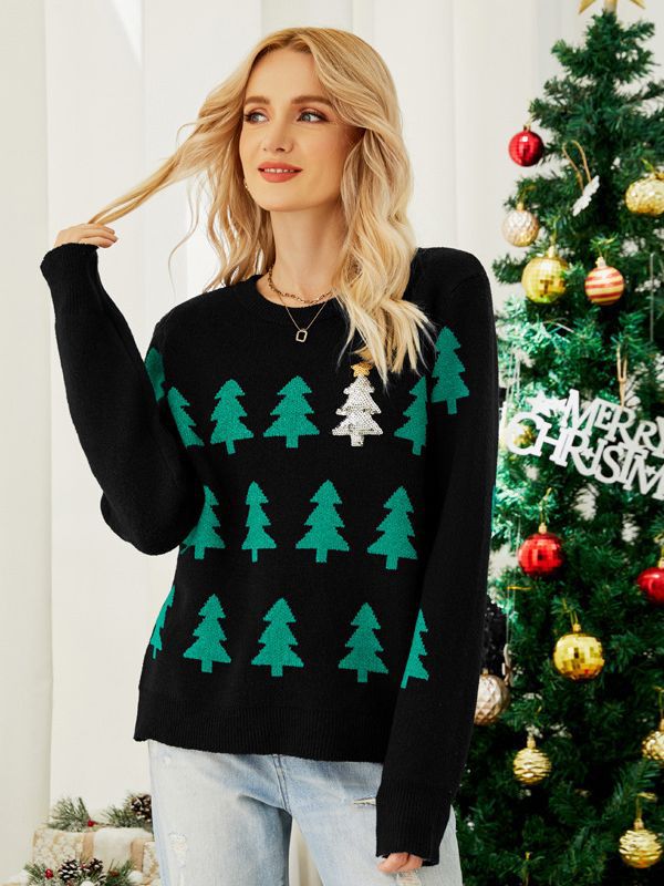 Christmas Tree Jacquard Red Sweater