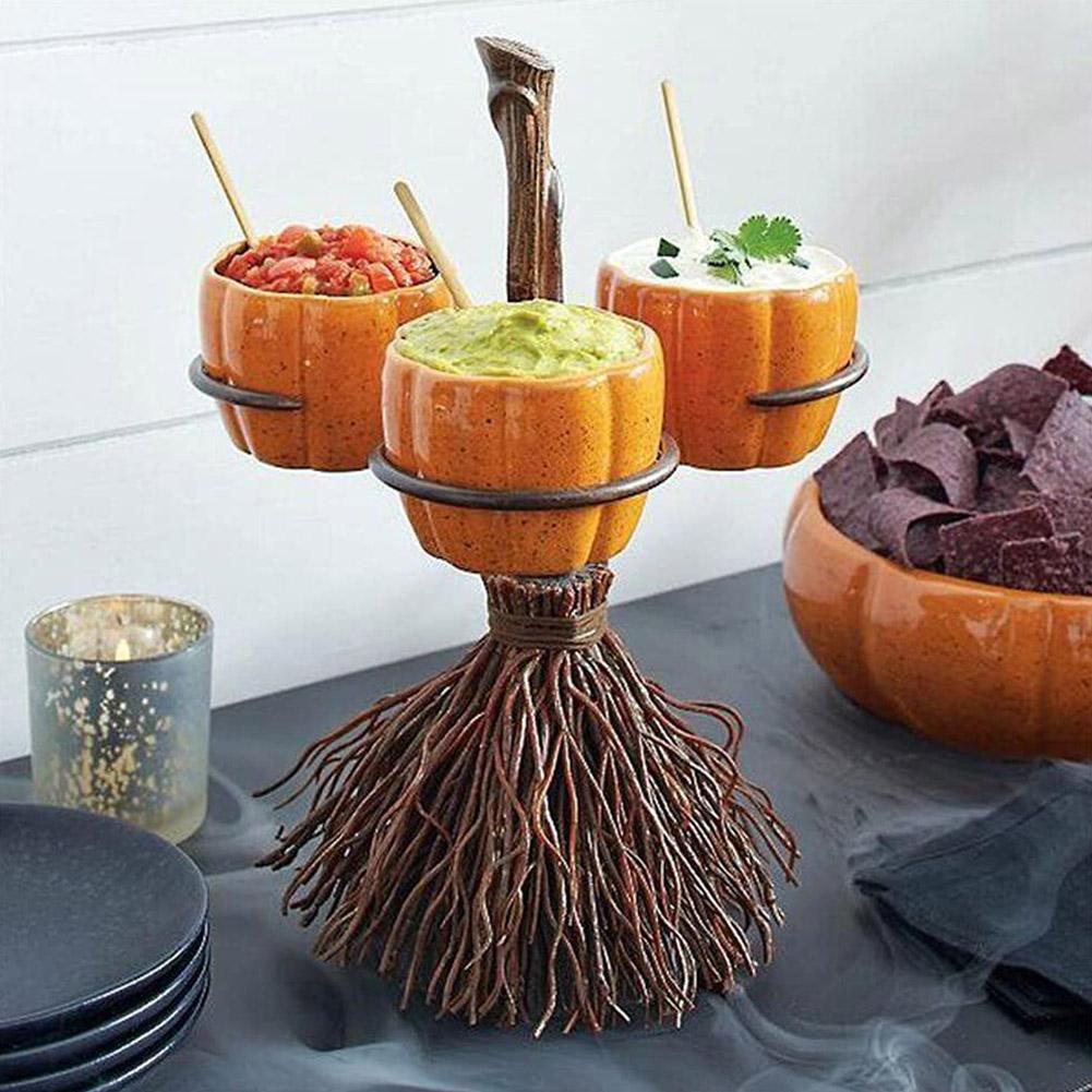 Halloween Broom Pumpkin Snack Bowl