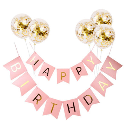 Rose Gold Happy Birthday Banner & Balloons