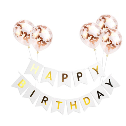 Rose Gold Happy Birthday Banner & Balloons