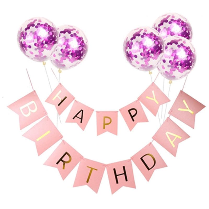 Rose Gold Happy Birthday Banner & Balloons