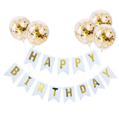 Rose Gold Happy Birthday Banner & Balloons