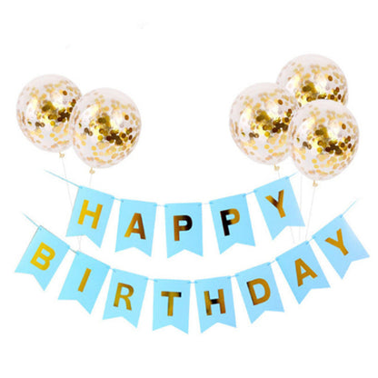 Rose Gold Happy Birthday Banner & Balloons