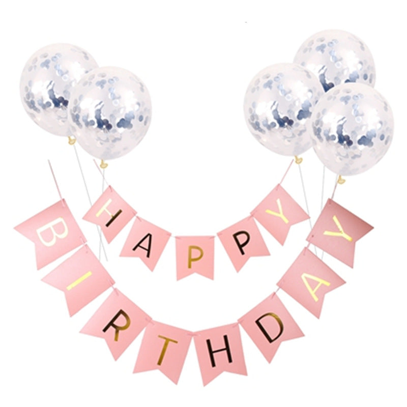 Rose Gold Happy Birthday Banner & Balloons