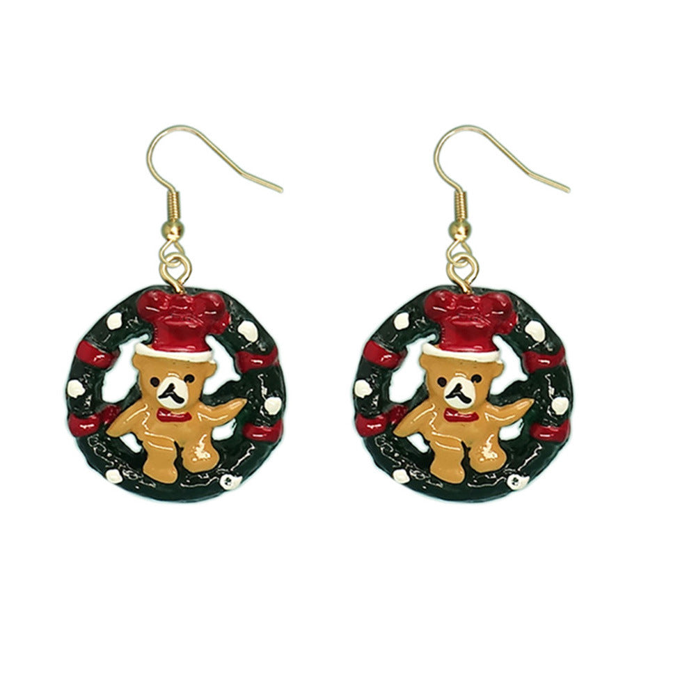 Christmas Cartoon Bear Circle Earrings