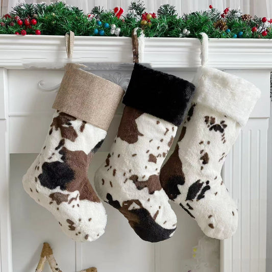 Bas de Noël en peluche de 20 pouces - Motif vache