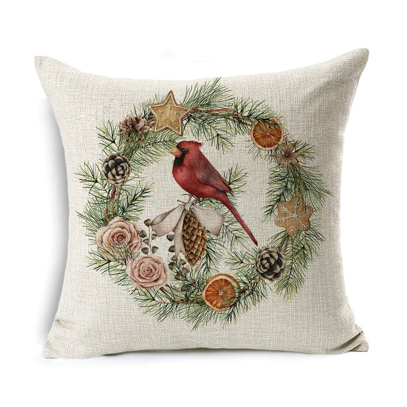 Christmas Linen Wreath Pillowcase