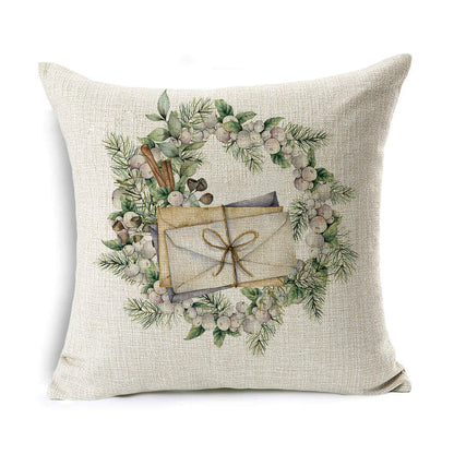 Christmas Linen Wreath Pillowcase