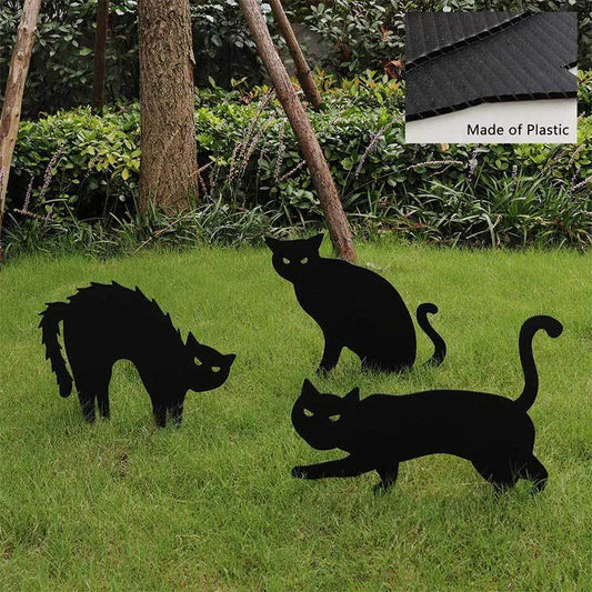 Ornements de jardin pour Halloween en forme de chat noir