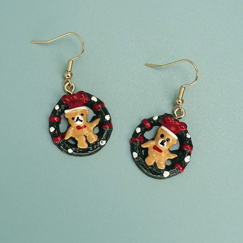 Christmas Cartoon Bear Circle Earrings