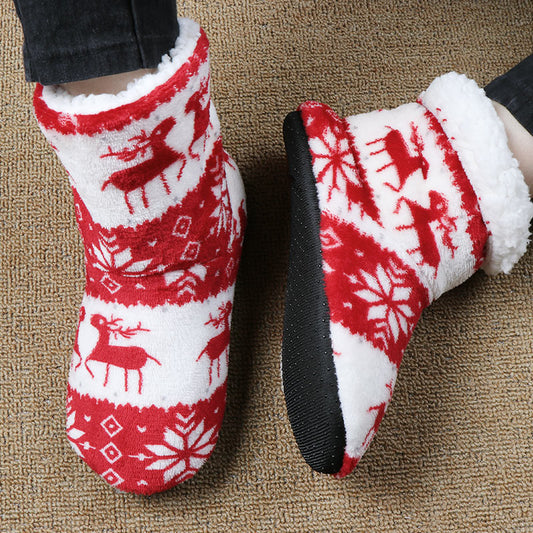 Chaussons en peluche motif élan de Noël