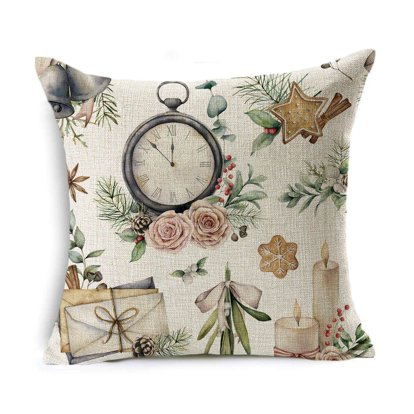 Christmas Linen Wreath Pillowcase