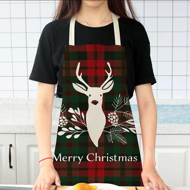 Linen Merry Christmas Apron - Home Kitchen Decoration & Gift