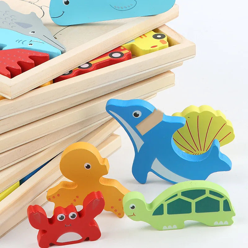 3D Puzzle Wooden Toys - Baby Learning Educational Hand Grasp