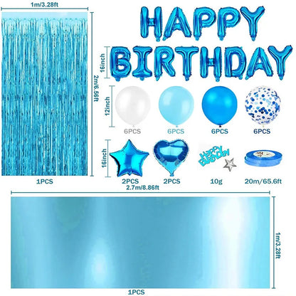 Blue Happy Birthday Party Decorations Set