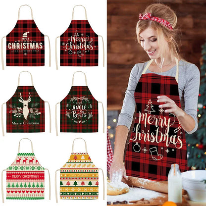 Linen Merry Christmas Apron - Home Kitchen Decoration & Gift