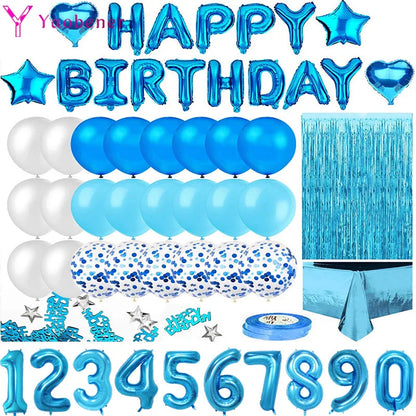 Blue Happy Birthday Party Decorations Set