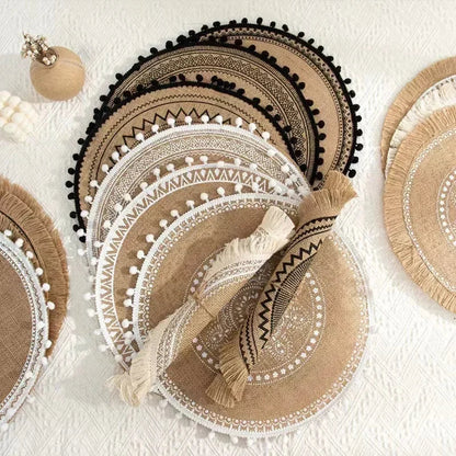 Jute Round Placemat Set - Non-Slip Dining Table Mats