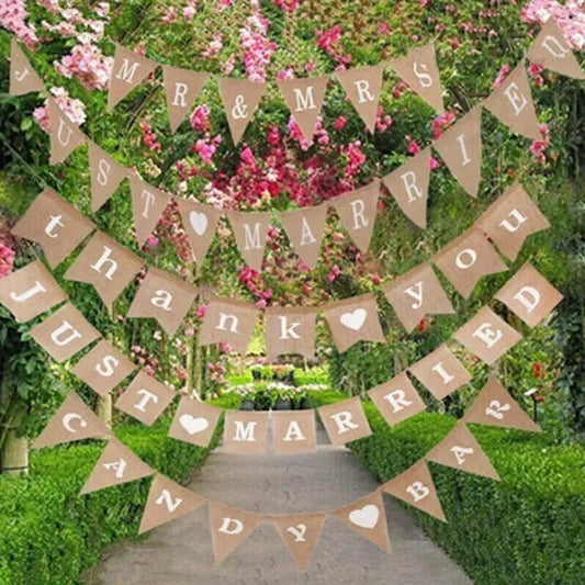 Mr. & Mrs. Just Married Burlap Bunting