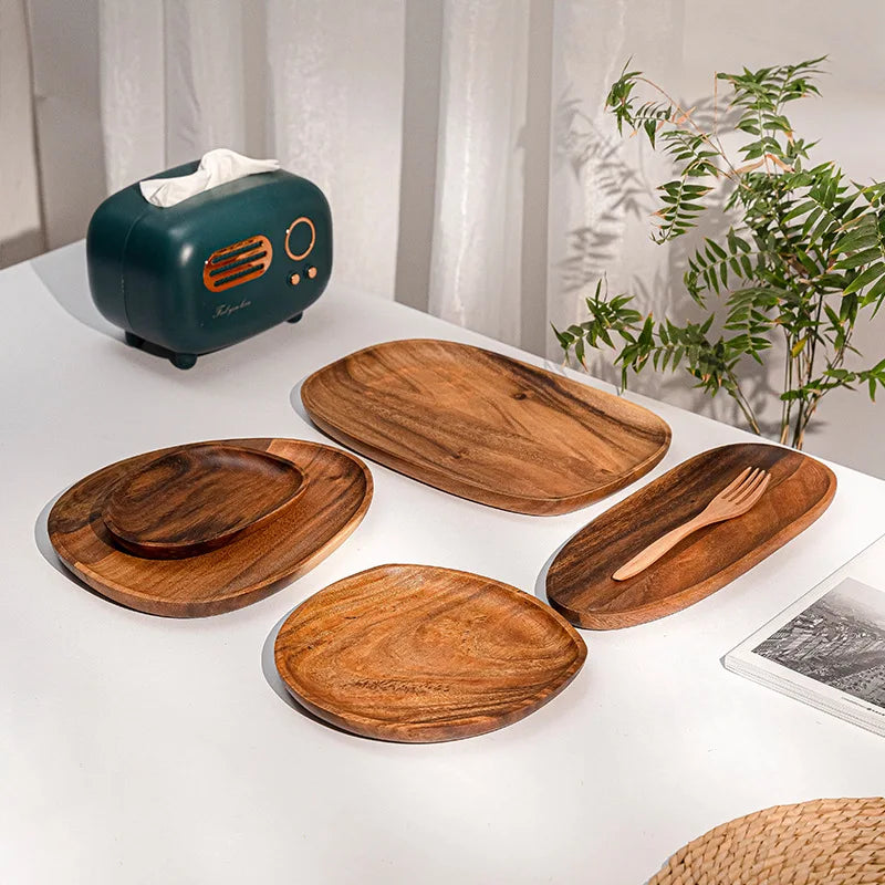 Premium Solid Wood Oval Plate Set