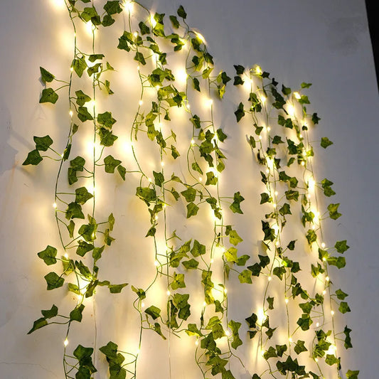 Guirlande lumineuse artificielle à feuilles vertes – Alimentée par batterie