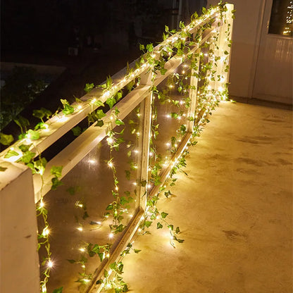 Artificial Green Leaf String Lights - Battery Powered