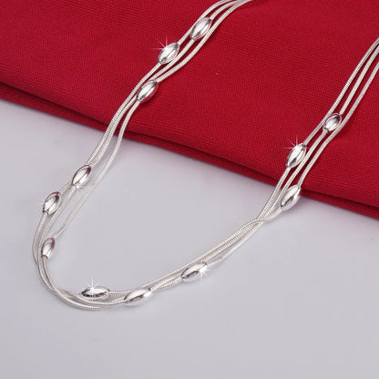 Luxury Sterling Silver Charms Beads Necklace