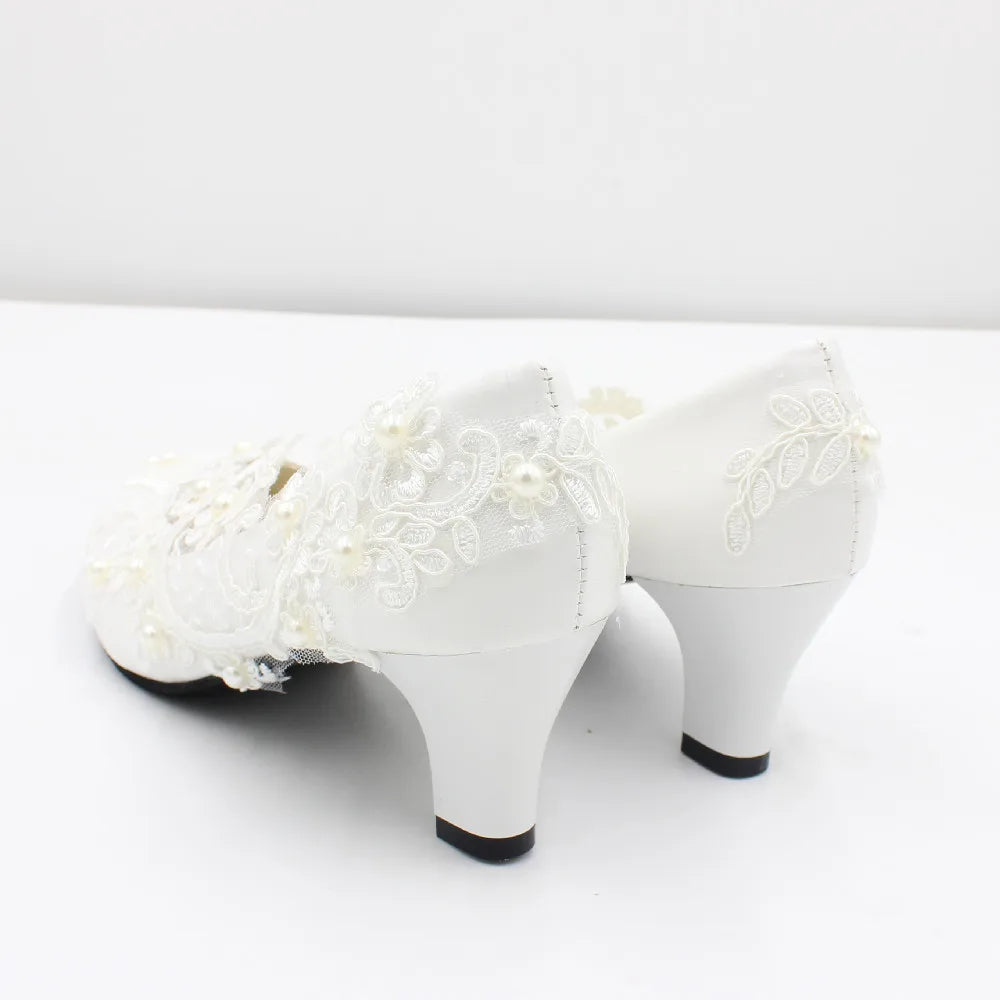 White lace large size women's Bride wedding shoes