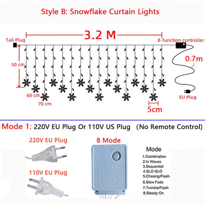 32M LED Christmas Curtain Lights 8 Modes