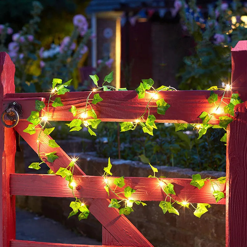 Artificial Green Leaf String Lights - Battery Powered