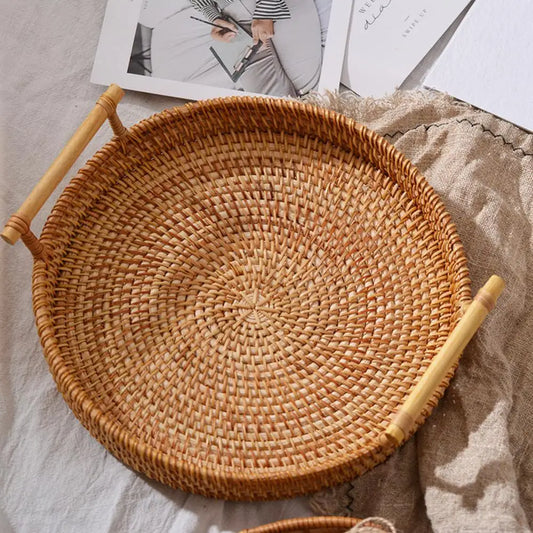 Handwoven Rattan Round Tray