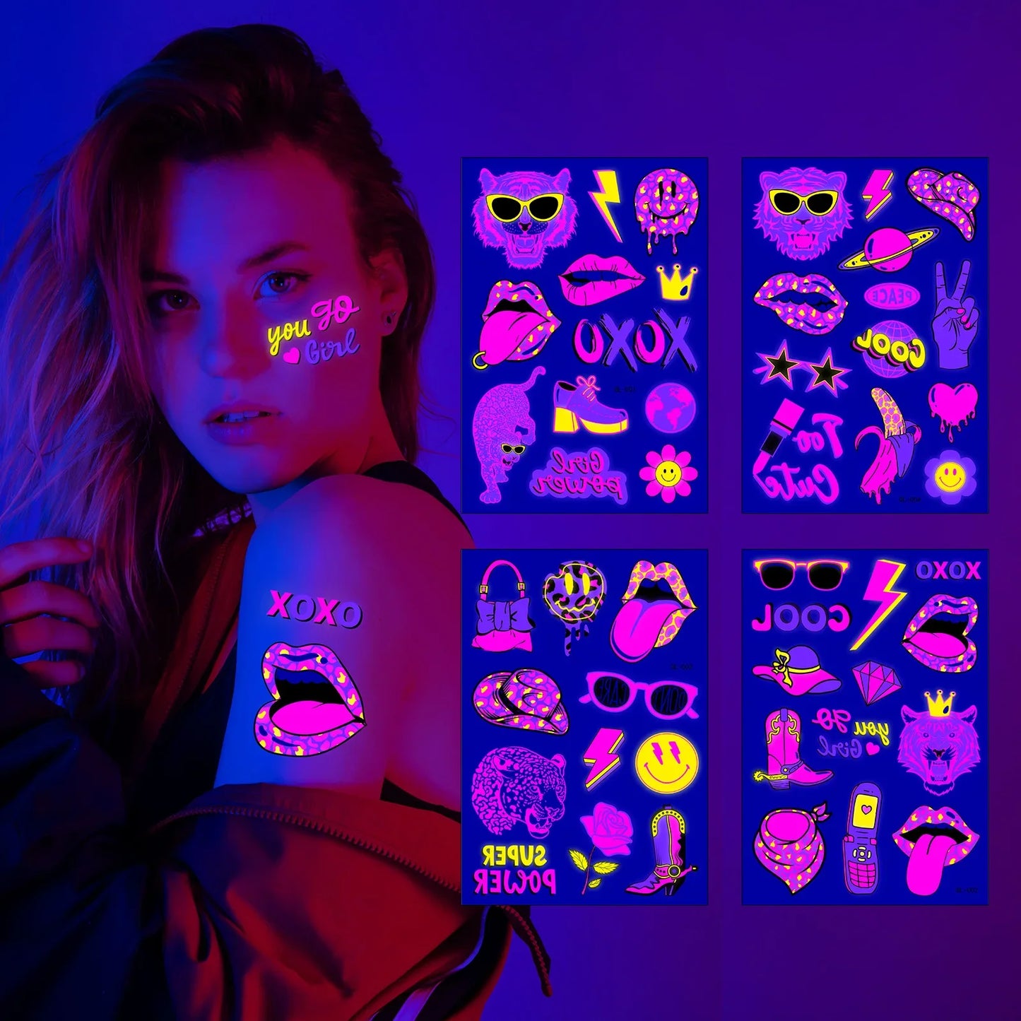 Neon Glow Party Tattoo Stickers