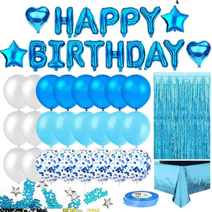 Blue Happy Birthday Party Decorations Set