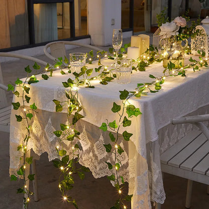 Artificial Green Leaf String Lights - Battery Powered