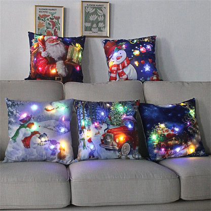 LED Light Christmas Pillow Cover - Santa Elk Glow