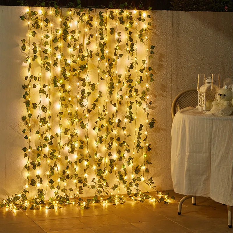 Artificial Green Leaf String Lights - Battery Powered