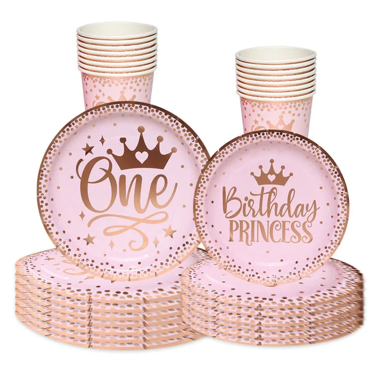 Pink Gold Princess Crown Tableware Set