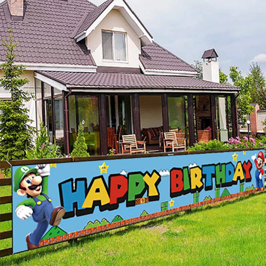 Bannière d'anniversaire Super Mario - Décoration de fête amusante