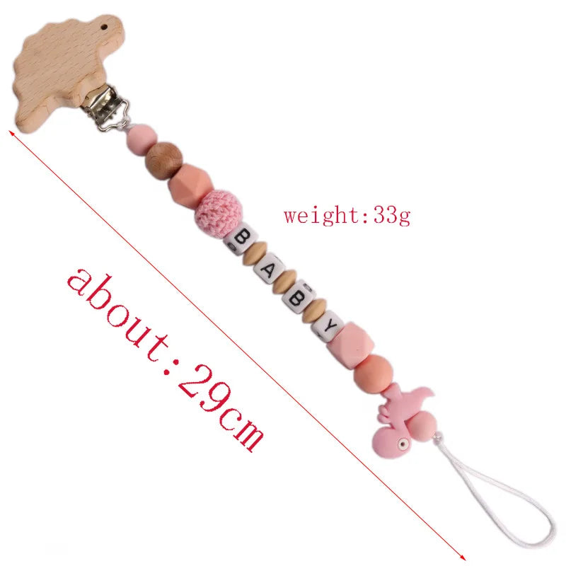 Personalized Baby Pacifier Clip Dinosaur Teether