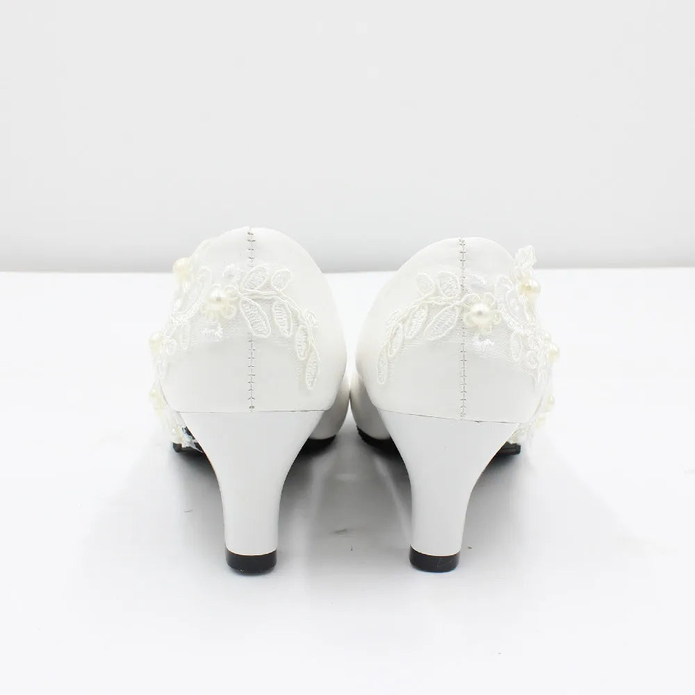 White lace large size women's Bride wedding shoes