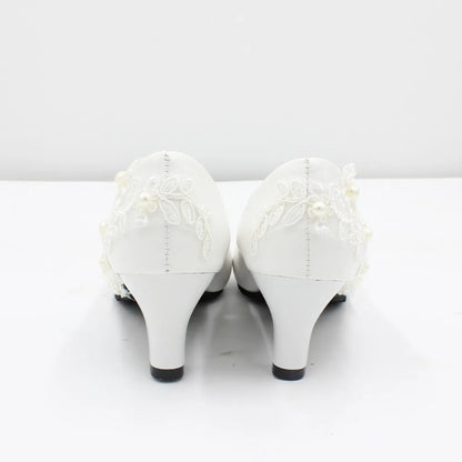 White lace large size women's Bride wedding shoes