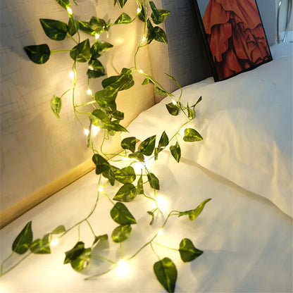 Artificial Green Leaf String Lights - Battery Powered