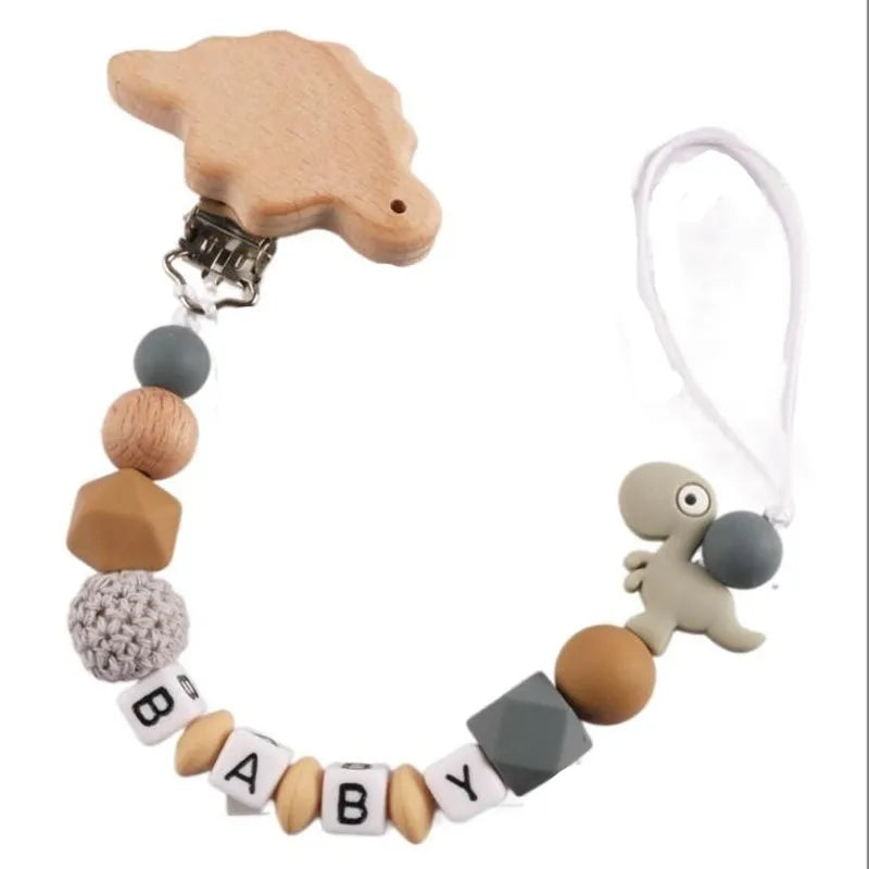 Personalized Baby Pacifier Clip Dinosaur Teether