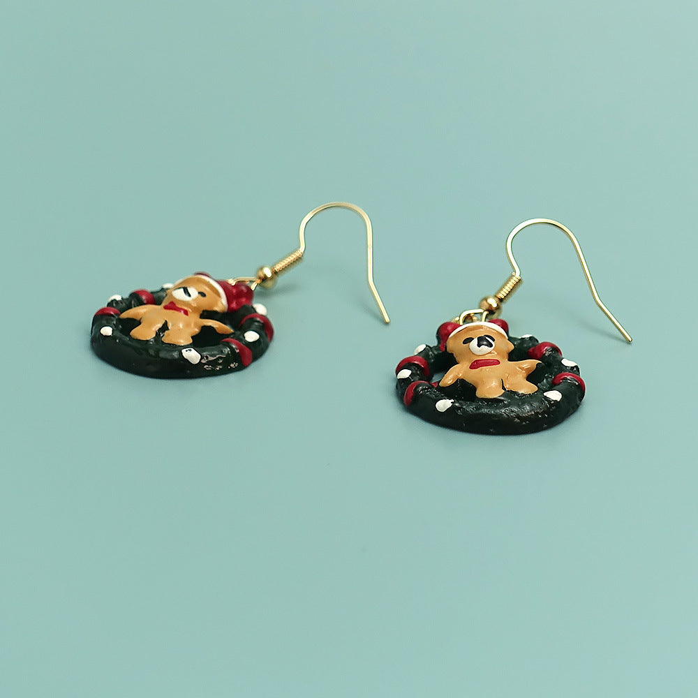 Christmas Cartoon Bear Circle Earrings