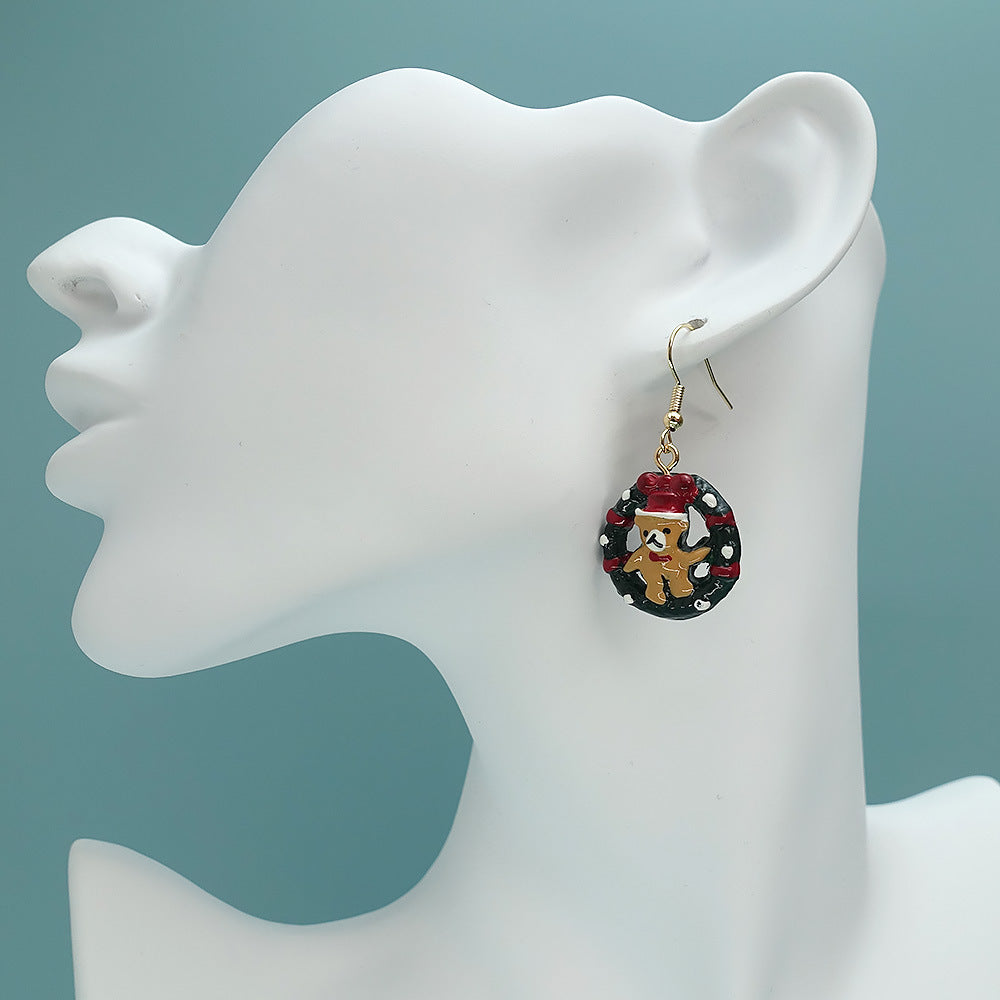 Christmas Cartoon Bear Circle Earrings