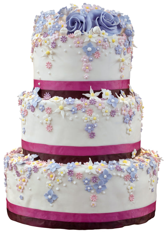 Purple Elegant Floral Wedding Cake With Edible Decorations